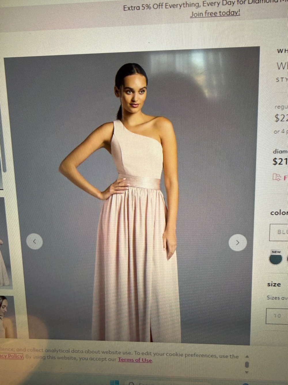 White by Vera Wang -One Shoulder Blush Pink Evening Dress. Brand New. Never Worn